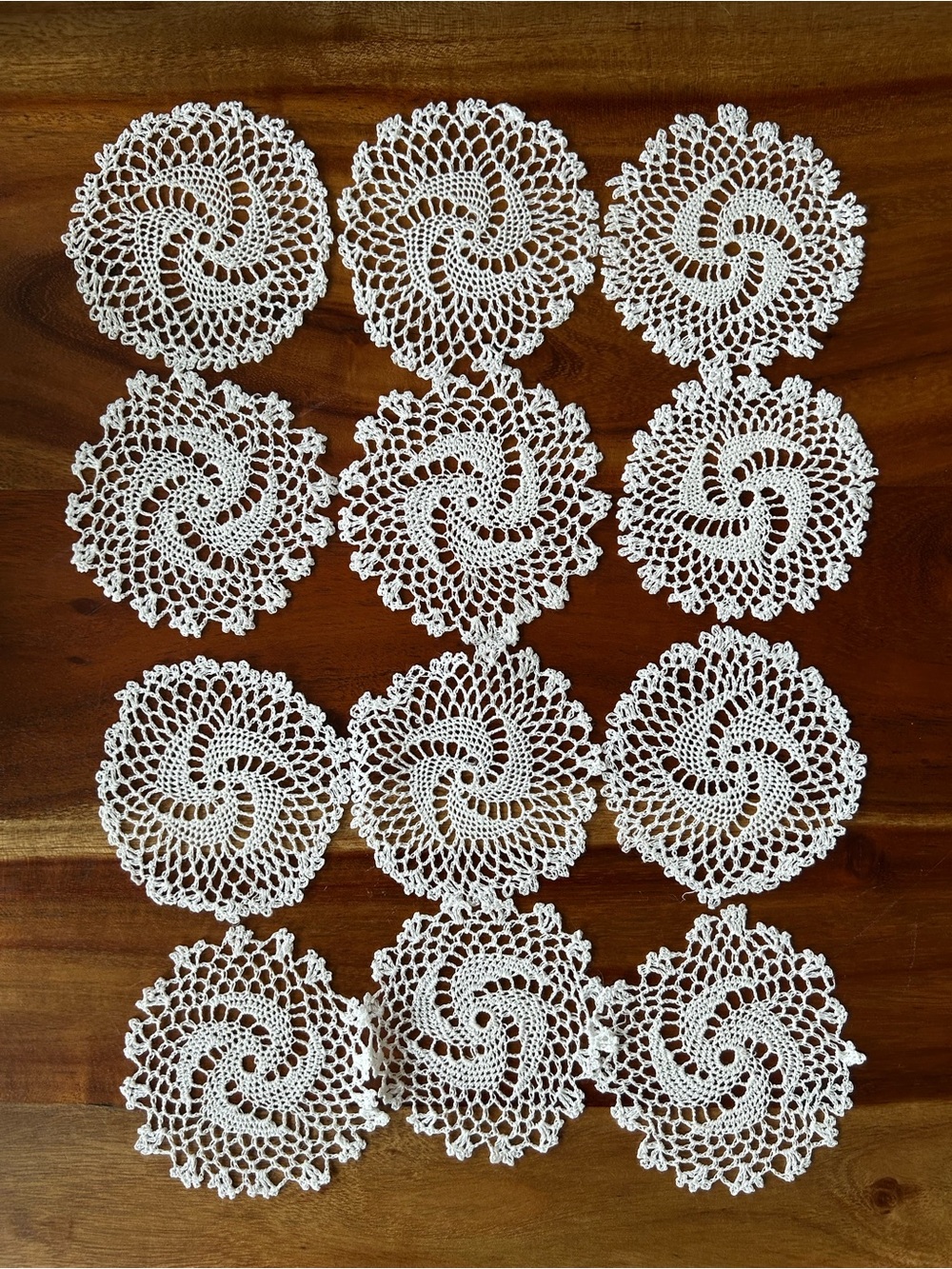 Set of 12 White Crochet Coasters